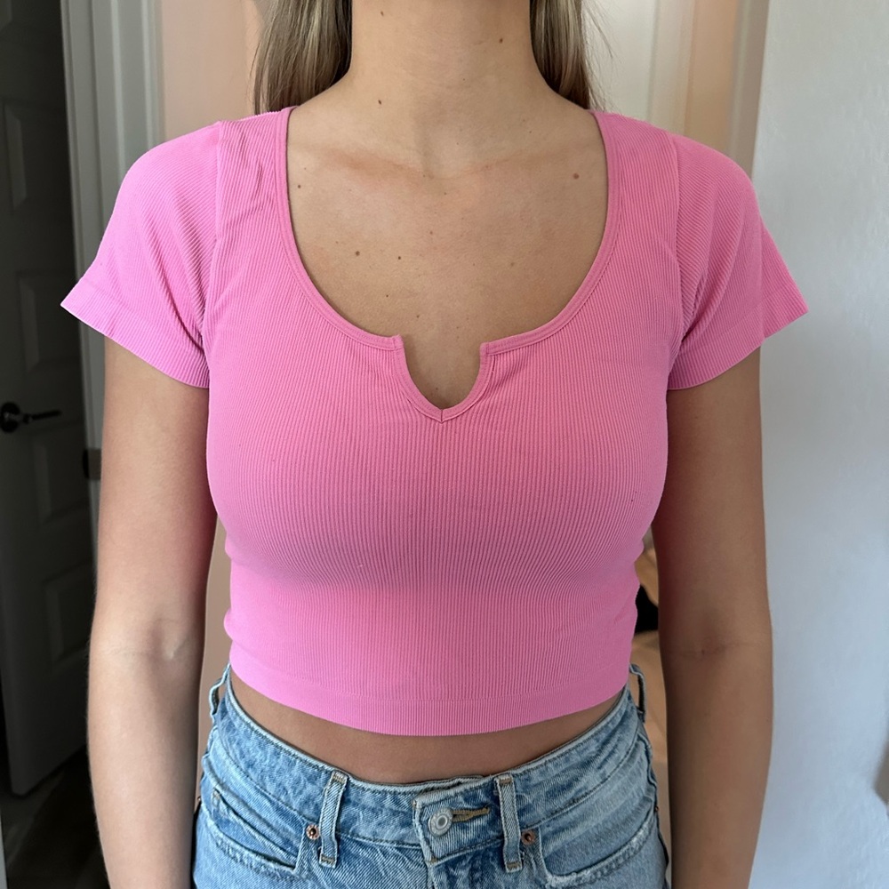 PacSun Vibrant Pink Notch Neck Crop Top